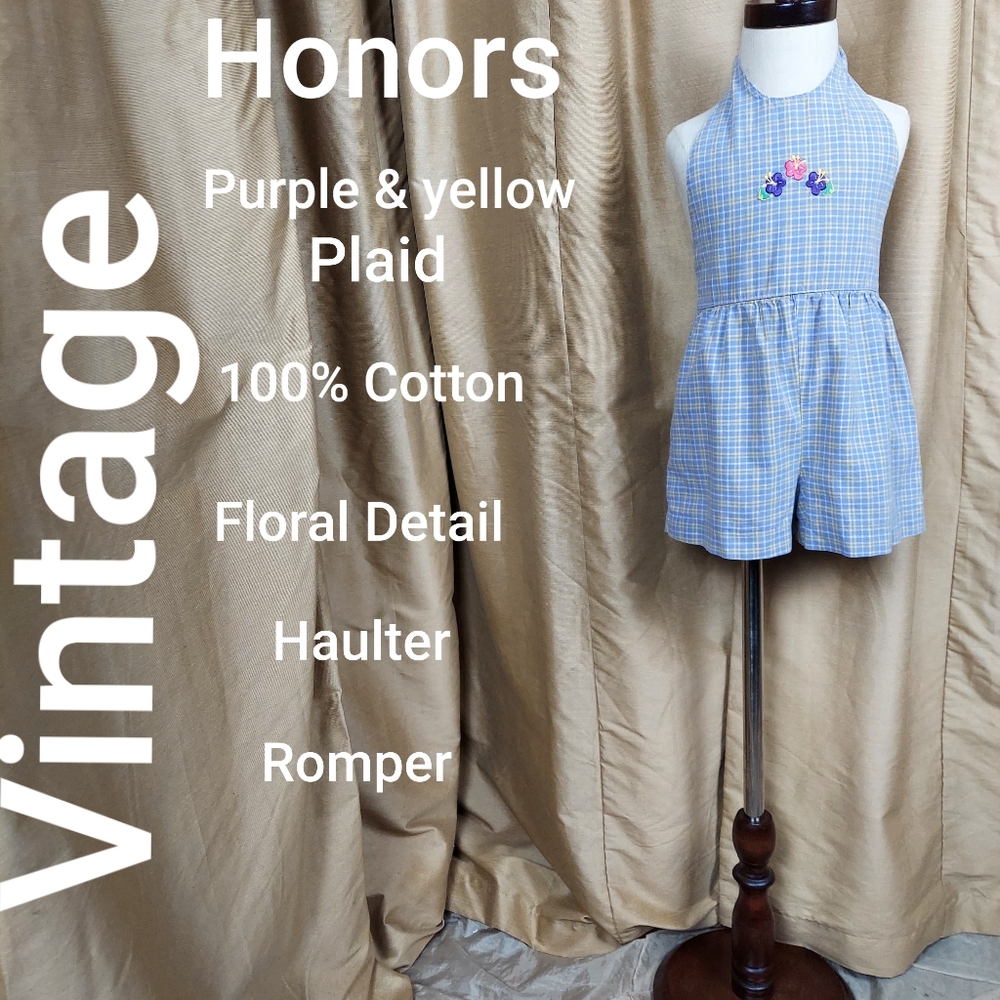 Honors purple & yellow plaid cotton romper size2T